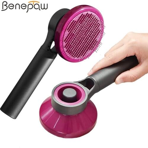 Benepaw Self Cleaning Slicker Dog Shedding Brush Safe Cat Grooming Comb with Massage Particles Removes Loose Hair Tangles