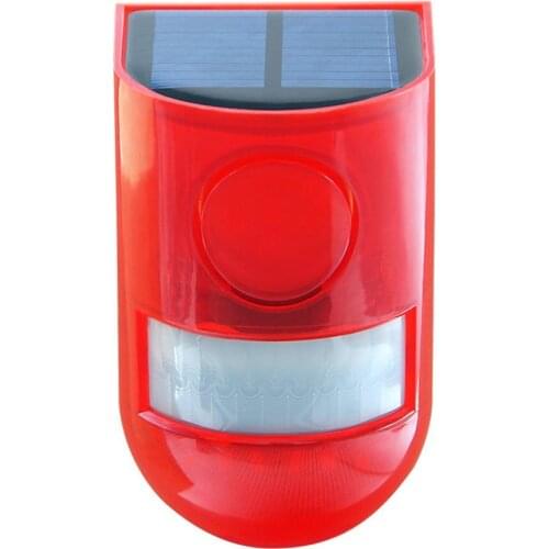 Solar Sound Alert Flash Warning Sound & Light Alarm Motion Sensor 110 Decibels Siren Strobe Security Alarm System for Farm