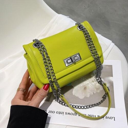 Small Fashion PU Leather Crossbody Bag for Women 2021 Summer Luxury Trendy Chain Shoulder Purses and Handbags Green White