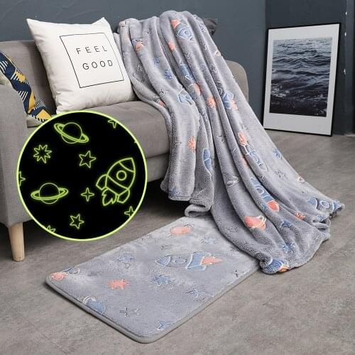 Glow in dark flannel fleece super Soft for kids children weighted blanket and mat set no harm non-slip bathmat set