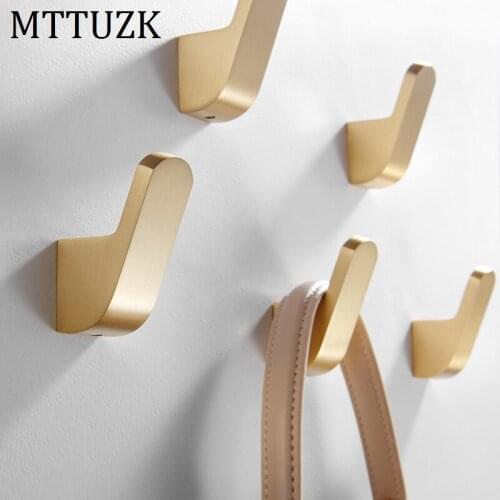 Solid Brass Brushed Gold Robe Hooks European Coat Hook Towel Hook Kitchen Bedroom Bathroom Wall hanger Bathroom Accessories