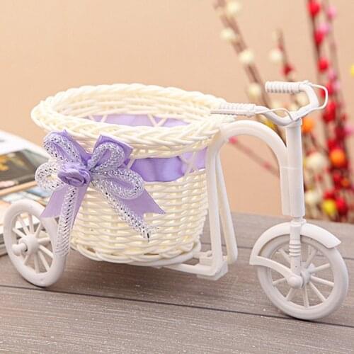 Bicycle Flower Basket Desktop Decoration Ornaments Tricycle Plastic White Vase Flower Storage Home Wedding Party DIY Decoration