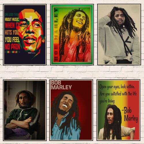 Vintage Bob Marley Poster Retro Nostalgic Reggae National Music Rock Poster Kraft Painting Wall sticker 1003