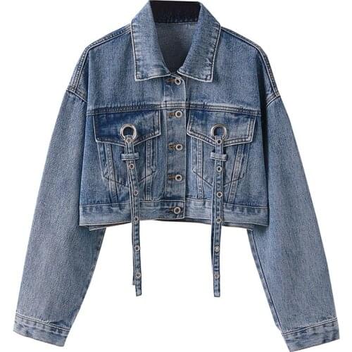 PERHAPS U Women Denim Short Cropped Blue Jacket Tassel C0138