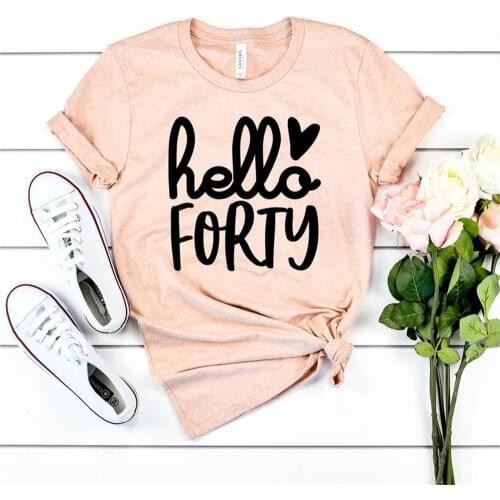 Hello Forty T-shirt Burn In 1980 Shirts Women Fashion Graphic Lady Short Sleeve 41th Birthday Party Top Tee TOMD