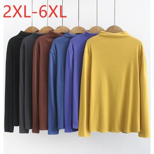 2020 autumn winter korean style plus size tops basic shirt for women loose long sleeve yellow blue cotton blouse 3XL 4XL 5XL 6XL