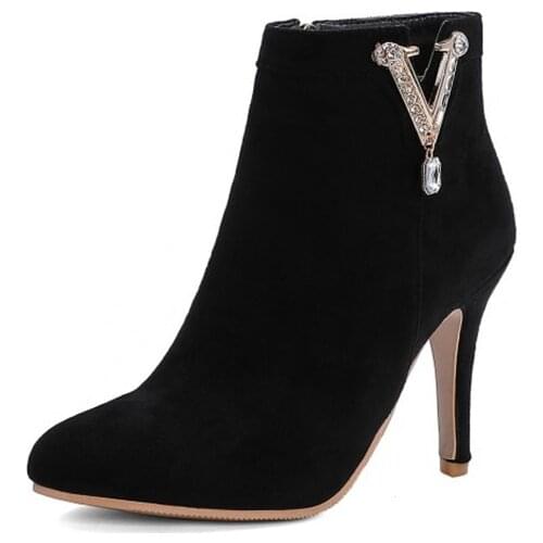 Women Autumn Winter Elegant Round Toe boots diamond Zapatos De Mujer Booties Ankle High Heels Party Big size 48 Shoes K1-8