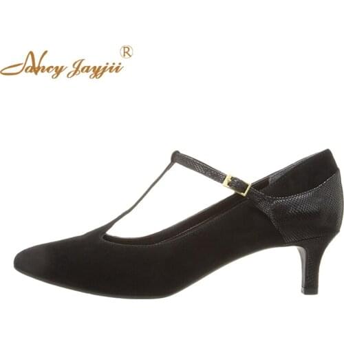 Nancyjayjii Black Quilting Covered Kitten Heels T Strap Pumps Pointed Toe Comfortable Sweet Spring Sexy Narrow Women Shoes 2019