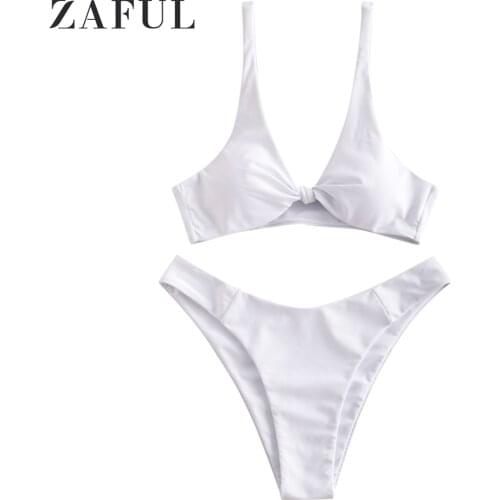 ZAFUL Bow Knot Floral Print Bikini Women High Leg Cut Swimwear Female Ribbed Swimsuit Sexy Brazilian Bikini Bathing Suit Swim
