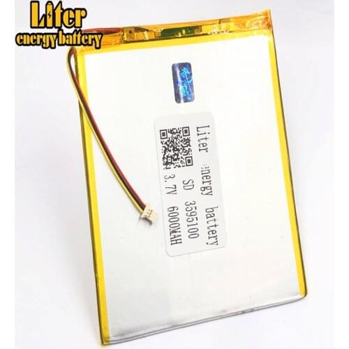 1.0MM 3pin connector 3.7 V 3595100 6000mah Rechargeable lipo battery solar li ion polymer Tablet PC Battery