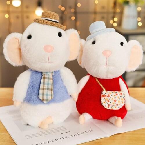 1pc 28cm Lovely Couple White Rat Doll Stuffed Animal Plush Toys For Girls Children Boys Toys Cute Mouse Doll Birthday Gift