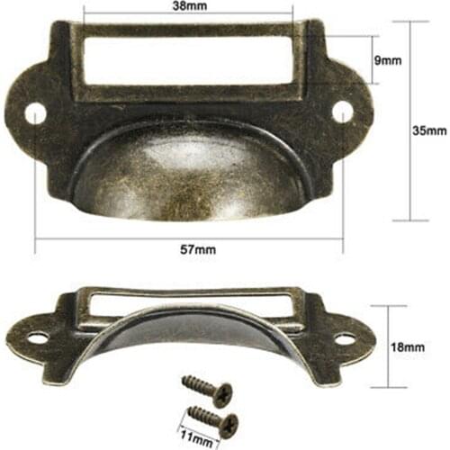 10pc Antique Retro Brass Drawer Label Pull Handles Cabinet Door Frame Furniture Knobs Hardware Cupboard File Name Card Holder