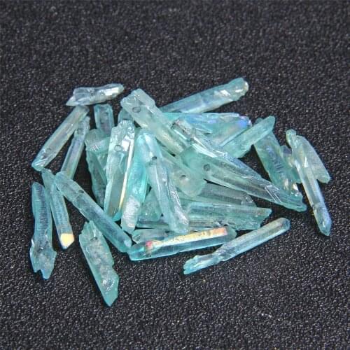 10pcs Blue Natural Quartz Crystal Graduated Stick Point Loose Beads Dyed Rough Crystal Stone Beads Point Pendant for DIY Jewelry