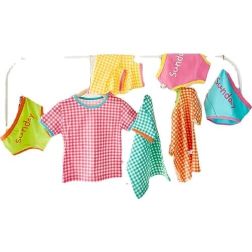 2pcs Underpants+1 T-shirt Set Kids Boys Girls Classic Plaid Letter Print Briefs Underwear Short Sleeves Leisure Wear Rallytan