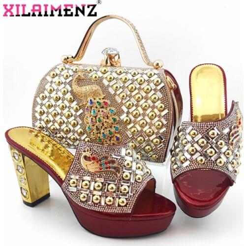 2020 Latest Arrivals Italian Design Women Shoes and Bag Set in Wine Color High Quality African MAMA Matching Shoes and Bag Set