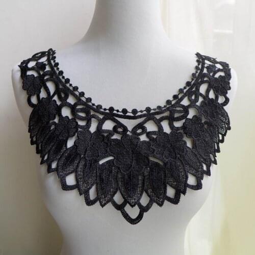 5PC Lace Collar Vintage Flower Venice Lace Applique Trim Lace Fabric Sewing Supplies Lace Neckline Collar Black Ivory White