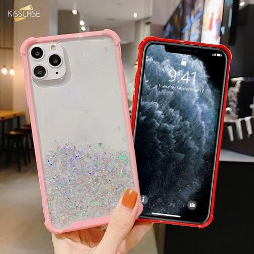 Kisscase Gradient Color Glitter Phone Case For iPhone 11 Pro Max XR XS Max 6 7 8 Plus X Soft Epoxy Candy Color Clear Back Cover