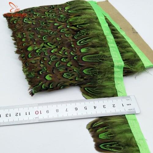 ChengBright 10Yards Fruit green Pheasant Feather Trims Wedding Dress Skirt Party Clothing Decoration DIY Feather Ribbon Craft