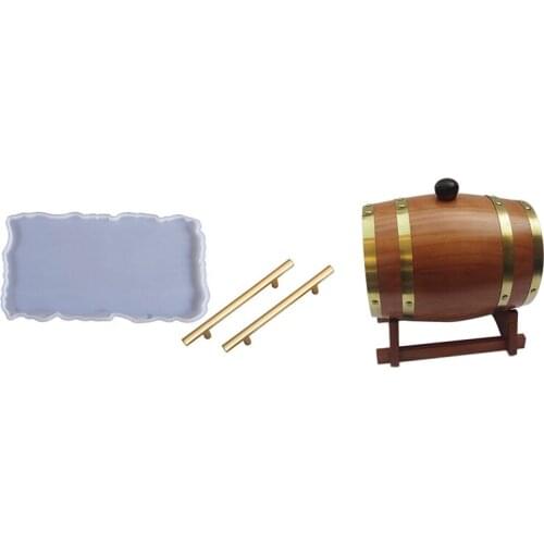 3L Wooden Vintage Wood Barrel Timber Wine & Silicone Geode Agate Tray Mold with 2Pcs Metal Handles