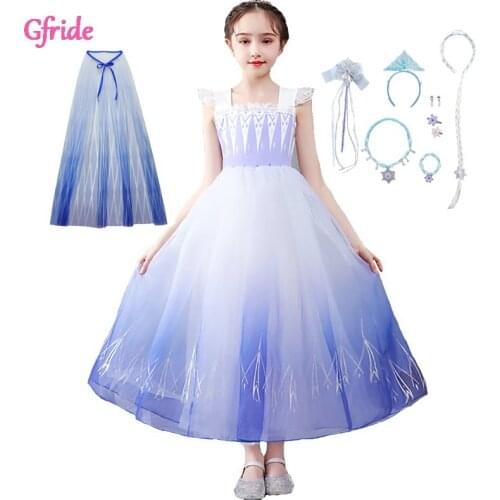 Girls Elza Costumes Kids Snow Queen 2 Dresses For Children Halloween Els a 2 Ann a Dress Christmas Gowns Infant Holiday Clothing