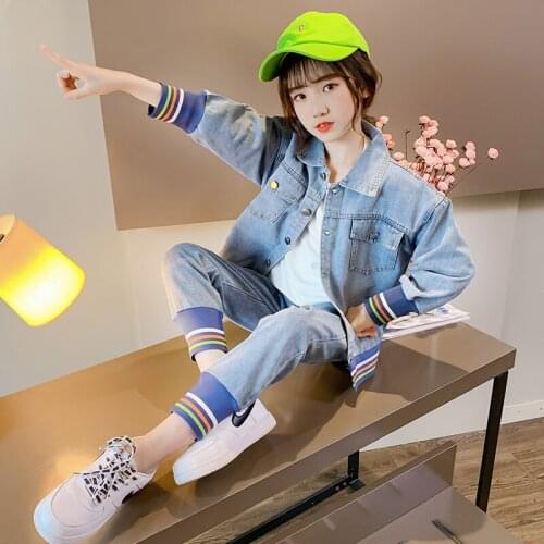 Girls Suits Coat +Pant Sets 2021 Blue Spring Autumn High Quality Formal Party Outfits Sport Teenagers Kids Cotton Tracksuits