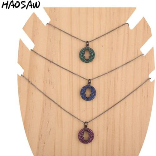 HAOSAW Choose Color/Micro Pave Charms/Hollow Round Pendant Necklace/Colored Charm Necklace/Women Jewelry Making