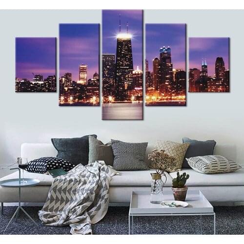 Canvas Wall Art Painting Night city Art Print Poster Wall Decoration Home Decor 5 Panel Picture