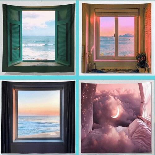 Imitation Window Landscape Tapestry Wall decor Tapestries Art Home Decoration Sea Aesthetic room decor