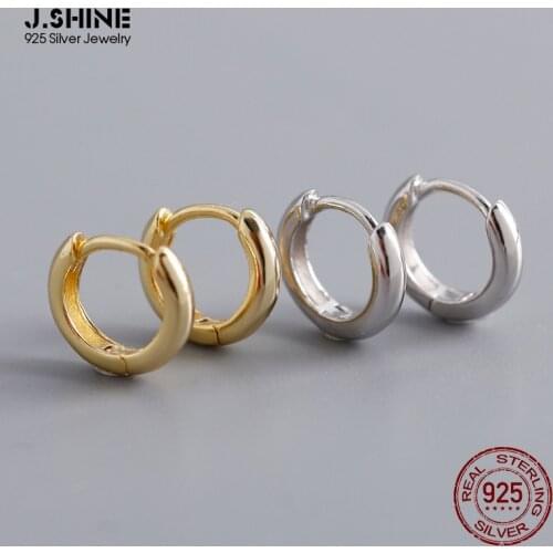 JShine Minimalist Fine Round Glossy 100% S925 Sterling Silver Hoop Earring Women Smooth Circle Ear Buckle Silver 925 Earrings