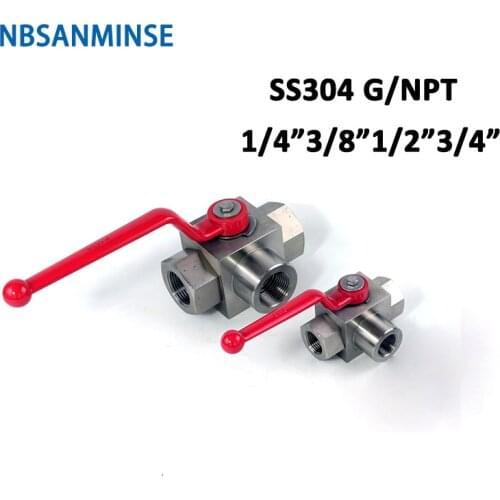 KHB3K NPT G 1/4 3/8 1/2 3/4 Hydraulic High Pressure Ball Valve Stainless Steel SS304 KHB 3 Way Valve 31.5MPa NBSANMINSE