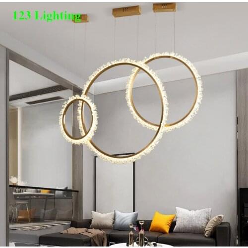 Crystal Ring LED Pendant lights Parlor Restaurant Pendant lamp Cord Adjustable Home Decoration Hanging Light Fixtures Gold Metal