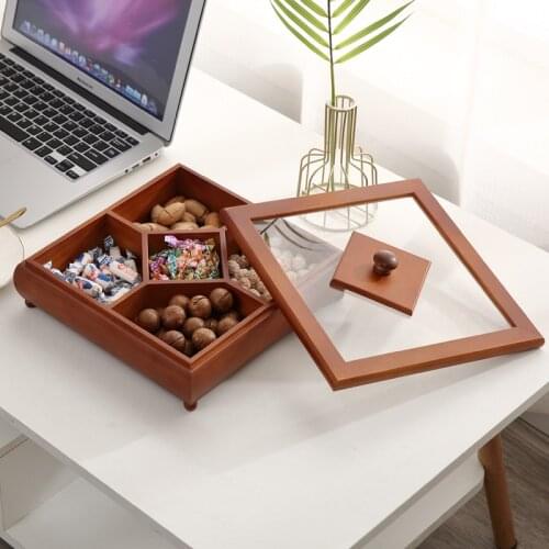 Chinese-style Solid Wood Dried Fruit Box Snack Tray with Lid Candy Box Living Room Fruit Tray Household High-end Snack Box