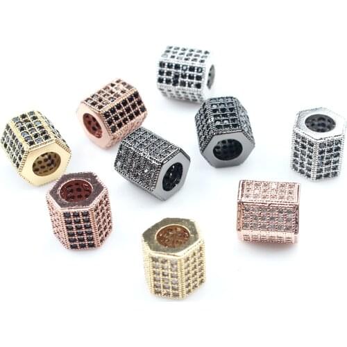 3pcs 8*8mm Columnar Hexagon Bead fit DIY Bracelet Necklace CZ Spacer Beads Charms Pendant for Jewelry Making Wholesale
