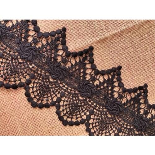 Antique Cotton Lace Trim, Black Crochet Lace, Rose Lace Trim With Scalloped 4.72 Inches Wide 1 Yard