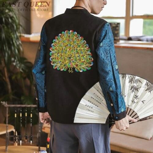 Peacock Embroidery Casual Mandarin Men Jackets Autumn 2019 Vintage Mens Jacket Fashion Single Breasted Male Coat 5Xl KK2938