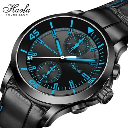 Haofa Automatic Mechanical Chronograph Watch Men Sapphire Bule Dial Pilot Watch 40mm Sport Man Wristwatches montre homme luxe