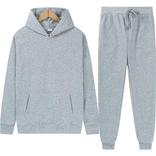 Mens Hoodies Autunm Hoodie Trousers Two-Piece Sweatshirt For Man Solid Color Pullover Loose Casual Males Clothes