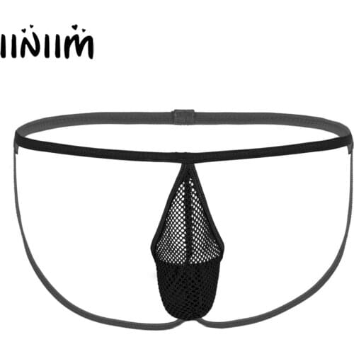Mens Jockstrap Panties Hot Transparent Fishnet Lingerie Sissy Sexy Crotchless T-Back Tanga Thong Gay Mini G-String Bikini Briefs
