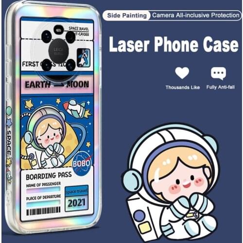 ASINA Soft Laser Case For Huawei Mate 40 30 20 Pro Cute Cartoon Transparent Cover Bumper For Huawei Honor 30 20 V40 Funda Coque