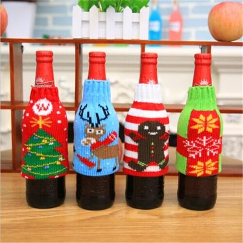 New Christmas Decorations For Home Beer Bottle Knitted Cover Christmas Tree Wine Bottle Cover Home Xmas Wine Bottle Decorative