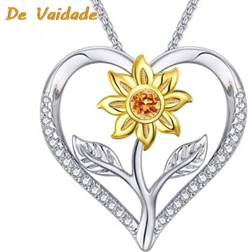 New Creative Sunflower Necklace I Love You Memory Heart Shape Chain Necklace Women Gift 2021