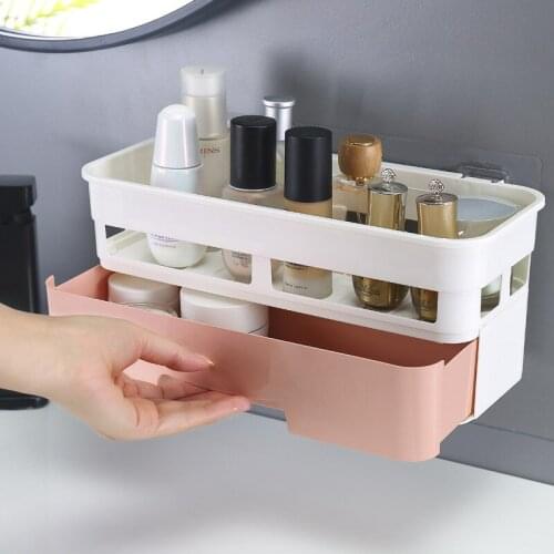New Punch-free Bathroom Drawer Storage Box Wall-mounted Double-layer Cosmetic Storage Box Desktop FInishing Box