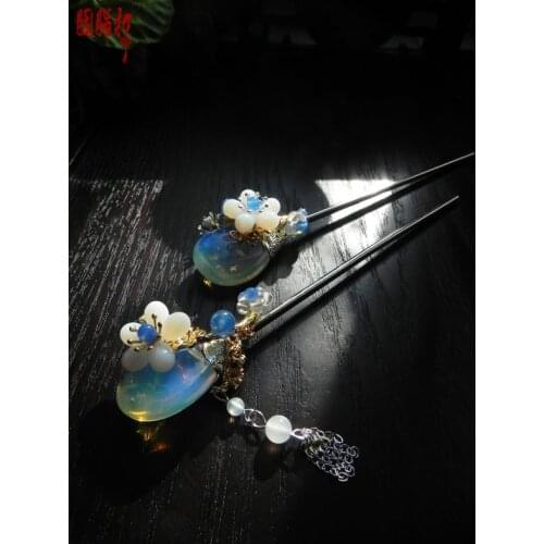 Opal Stone Pair of Hair Sticks NiShangMeng Vintage Handmade Hanfu Hair Stick 1 pair Vintage Chinese Original Hair Sticks