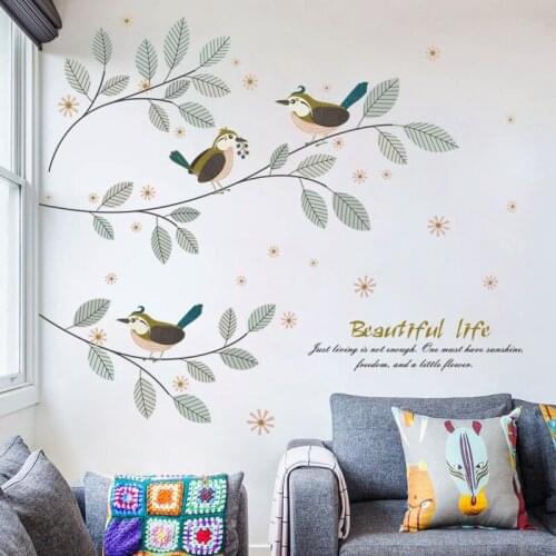 Pastoral Wall Stickers Flowers Living Room Sofa Bedroom Furntiure Decals Bird Room Decoration Aesthetic DIY Art Wallpaper