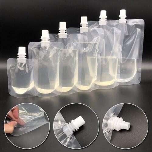 10Pcs Stand Up Plastic Bag Packaging Spout Pouch Transparent Reusable Durable Sealed Portable Plastic Liquid Drink Bottle Pouch