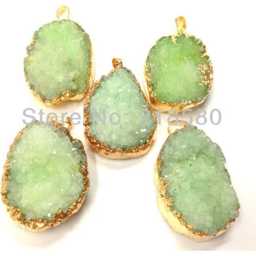 H-DP43 Light Green Druzy Stone Pendant Druzy Agates Pendant Gold 35mm-45mm Long Random in SHAPE