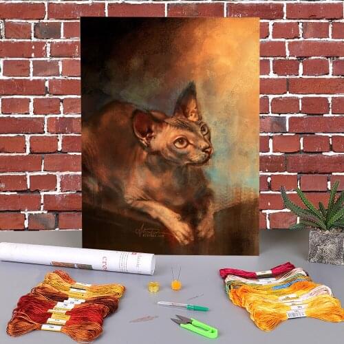 Portrait Handsome Sphynx Printed Fabric 11CT Cross-Stitch Embroidery Complete Kit DMC Threads Handiwork Painting Adults