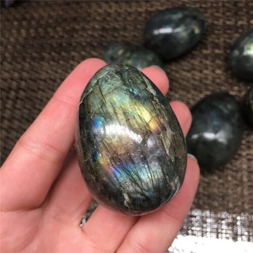 Natural Stone Labradorite Sphere Egg Healing Reiki Stone Carving Crafts With Stand