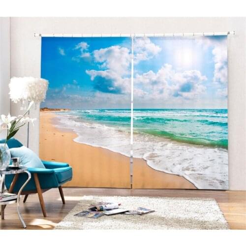 Luxury beach 3D Blackout Window Curtains For Bedding room Living room Home Wall decorative Hotel Drapes Cortinas