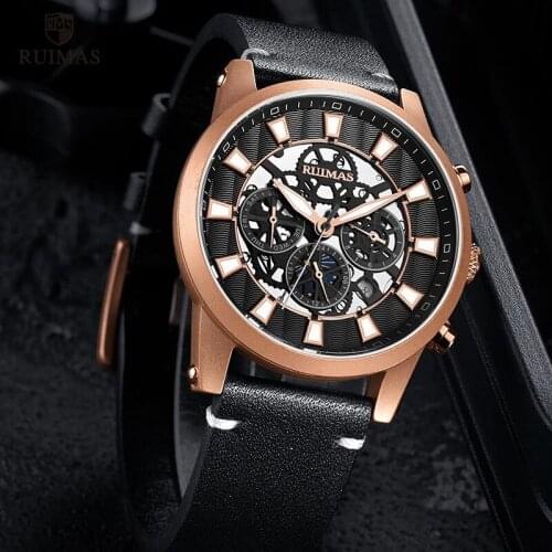 RUIMAS Luxury Casual Automatic Watches Men Top Brand Genuine Leather Strap Mechanical Wristwatch Clock Relogios Masculino 6768G